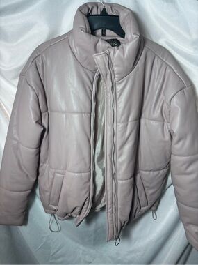 Vero Moda Taupe Blush Faux-Leather Quilted Puffer Jacket